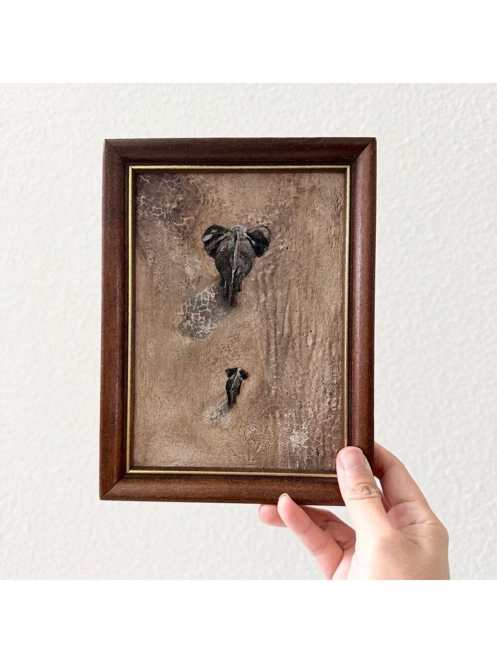 Original Acrylic Painting Elephant Mom & Cub Desert Textured Cracked Nursery